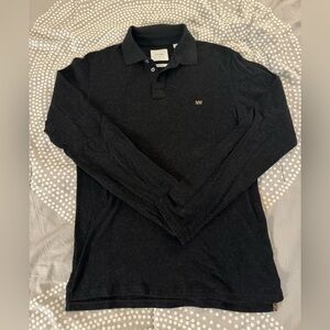Billy Reid Cotton Cashmere Long Sleeve Polo - Heathered Black - Size Small